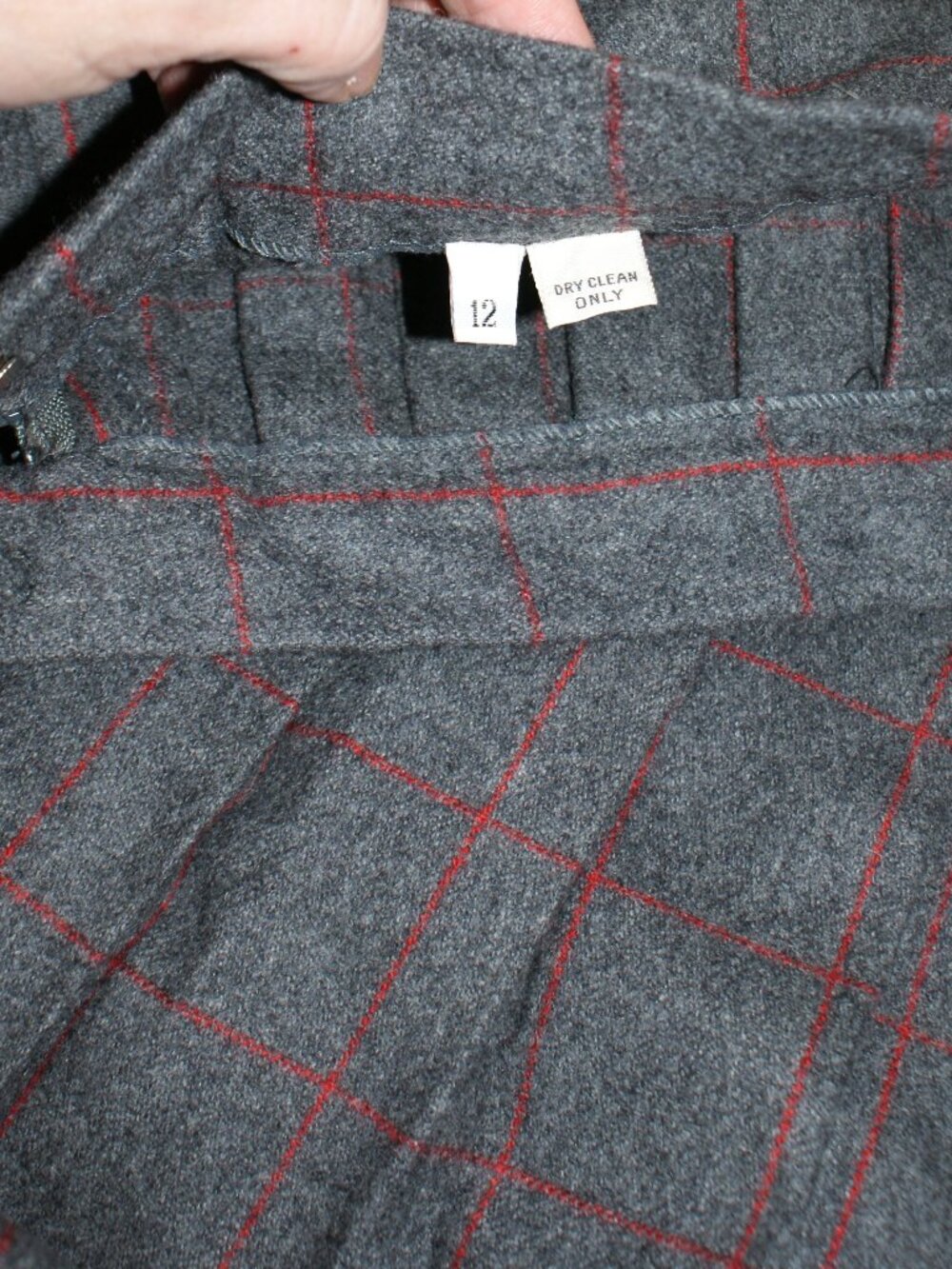 Wool Pleated Midi Skirt - Grey with Red Window Pane - 12 - EUC - Picture 10 of 11